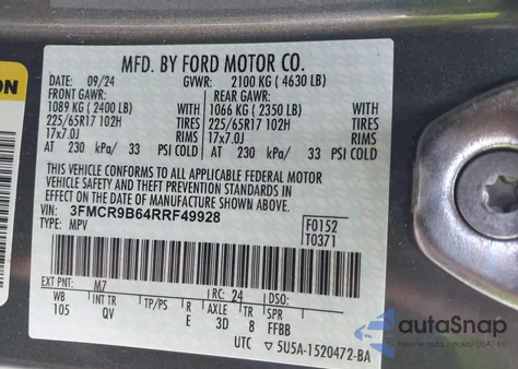 2024 Ford Bronco Sport Big Bend from USA, damaged, VIN 3FMCR9B64RRF49928